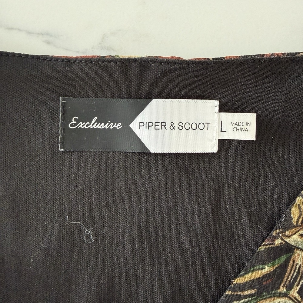 Piper & Scoot Floral Midi Dress L Sheer Long Sleeve Lined Black Boho Dark Floral - Picture 8 of 14